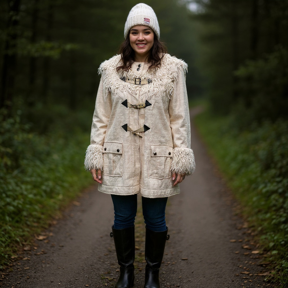 Free People Y2K Shaggy Faux Fur Toggle Buckle Wool Jacket Large